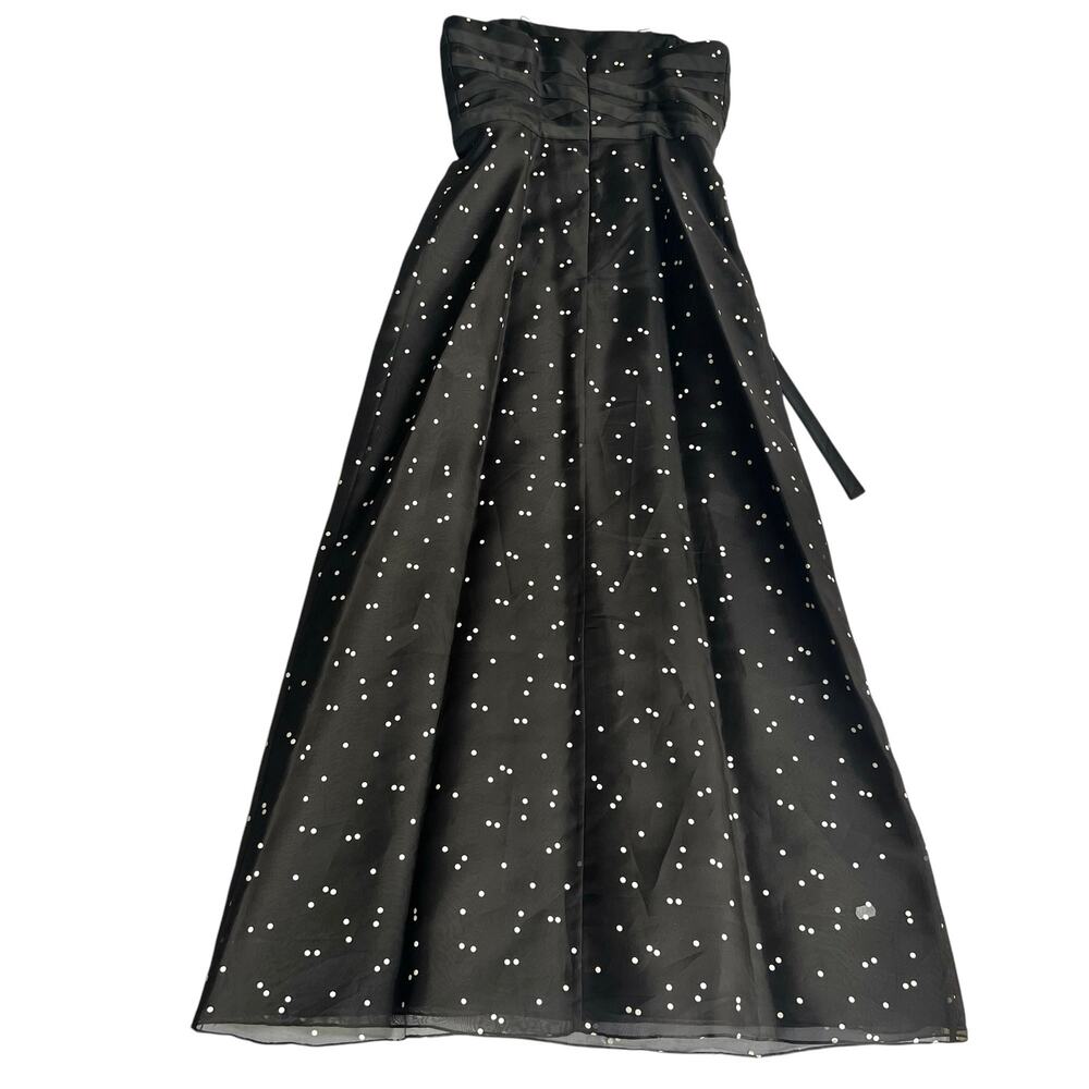 Kay Unger New York Black Silk Polka Dot Strapless Gown Size 8 Old Hollywood